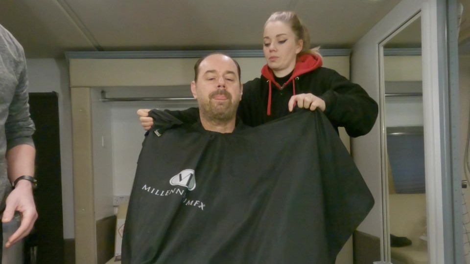 The Mick Carter star could be seen in the makeup chair as crew worked to turn him into a pensioner