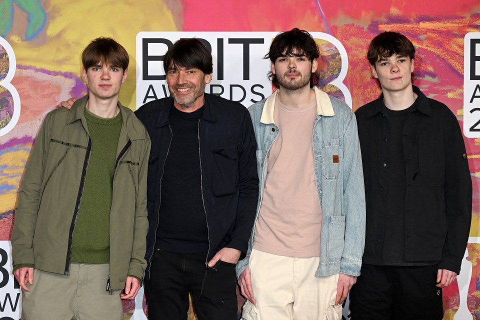 Alex james with his three sons at the Brits earlier this year, Geronimo and twins Artemas and Galileo