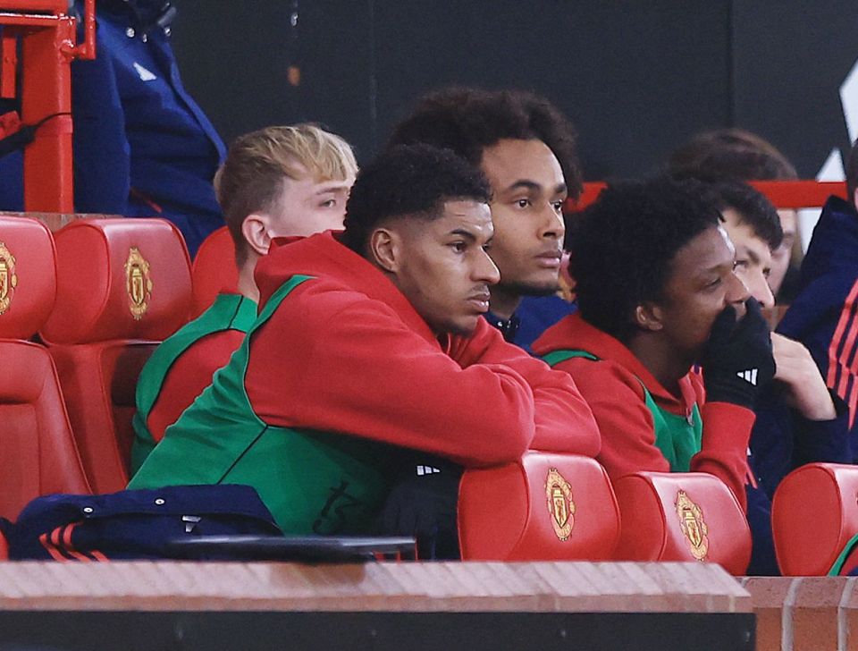 Rashford cut a glum figure on the bench last night