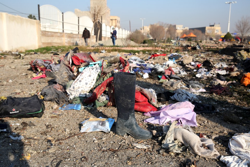 Victims possessions around the wreckage after Iran accidentally shot down a Ukraine Airlines flight in 2020