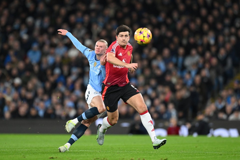 Harry Maguire got the better of the striker at the Etihad Stadium