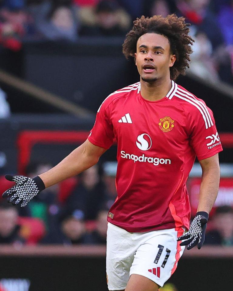 Joshua Zirkzee of Manchester United in a soccer match.