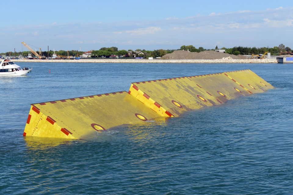 Venice lagoon mobile seawall protecting the city from high tides.