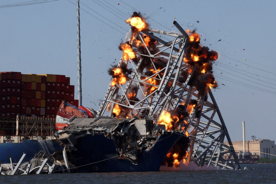 Explosives were used to remove the parts of the bridge on the ship itself