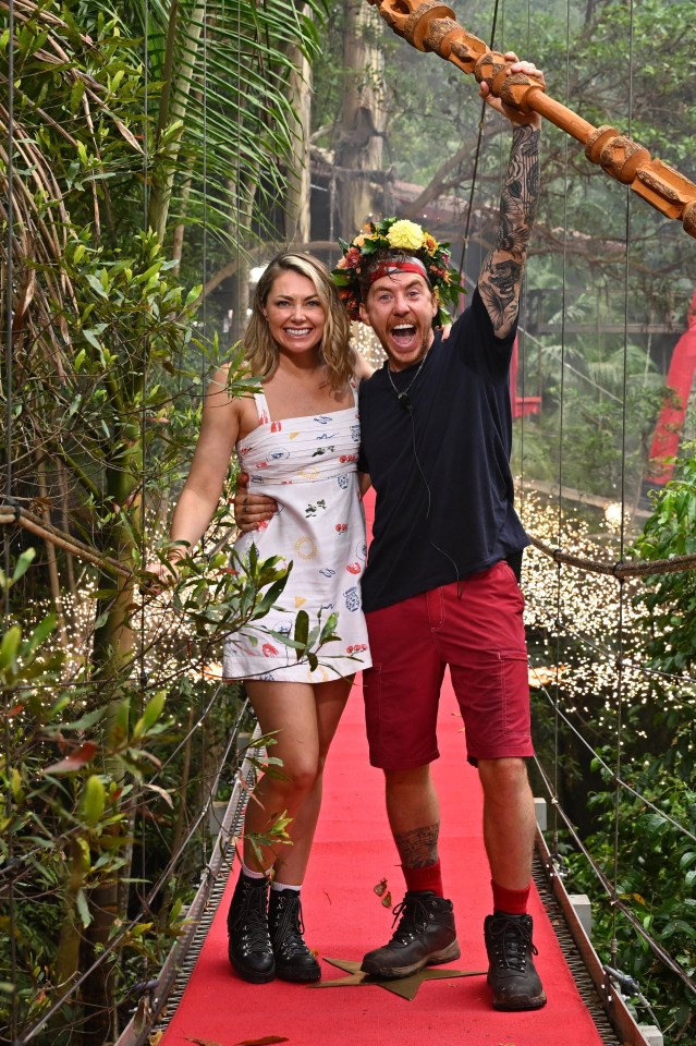 Danny Jones was last night crowned I’m A Celebrity’s King of the Jungle - the McFly star is pictured here with his wife Georgia Horsley after leaving the camp