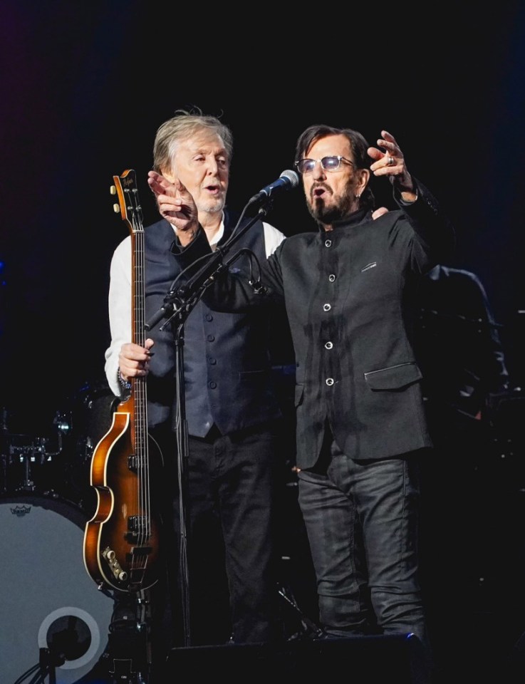 Sir Ringo played the drums while Sir Paul sang in a special performance for fans