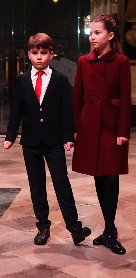 Prince George and Princess Charlotte arriving at a Christmas carol service.