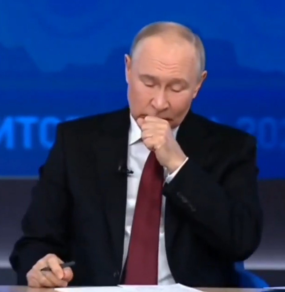 Putin appeared to be caught off guard by the question as he started to cough before responding