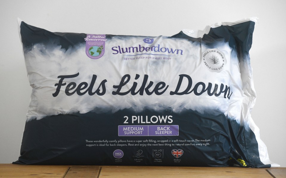 Slumberdown two-pack of pillows; medium support, for back sleepers.