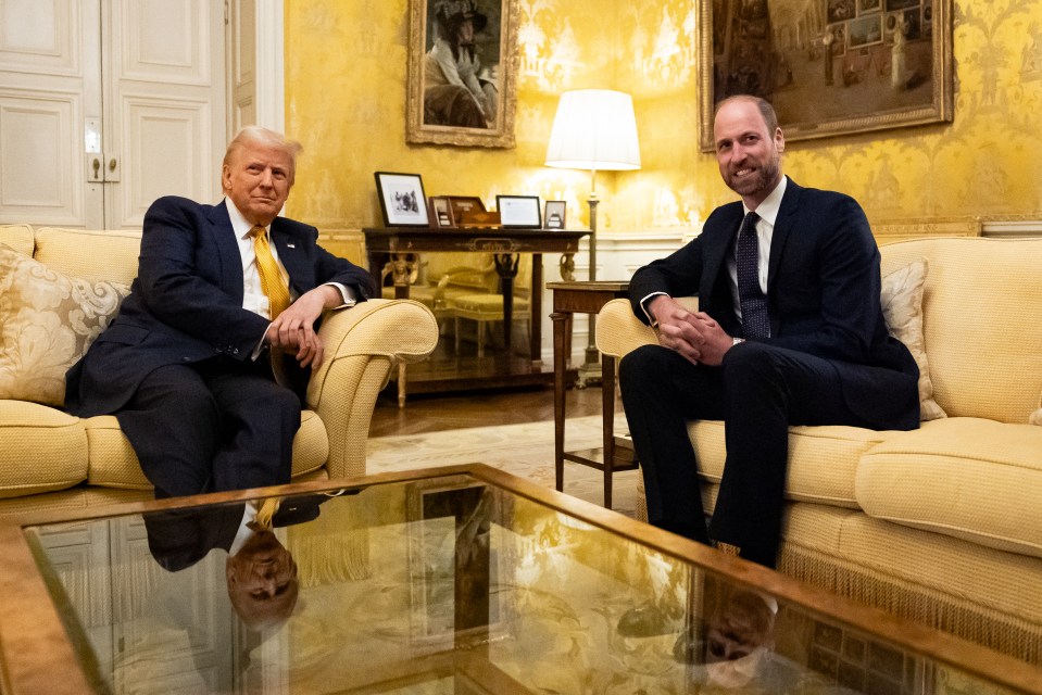 Prince William and Donald Trump sitting on a sofa.