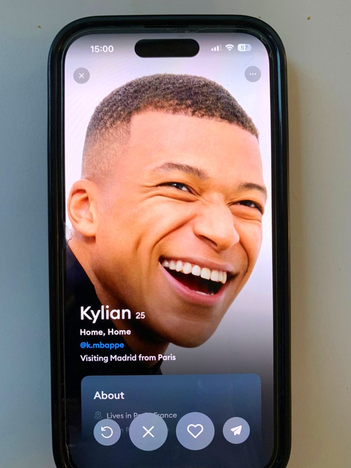 Kylian Mbappé's Raya dating app profile.