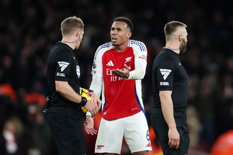 Gabriel protested after Arsenal were denied a late penalty