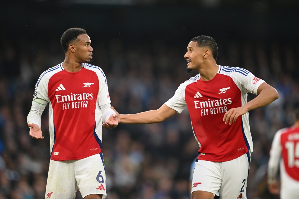 Gabriel and William Saliba of Arsenal during a match.