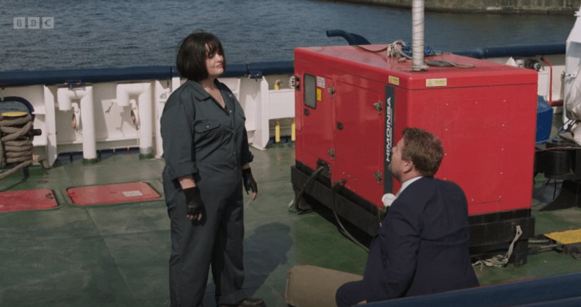 Smithy (James Corden) proposes to Nessa, played by Ruth Jones