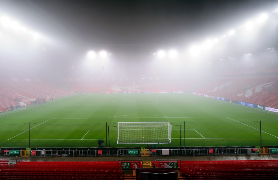 Anfield has been covered in thick fog on Boxing Day