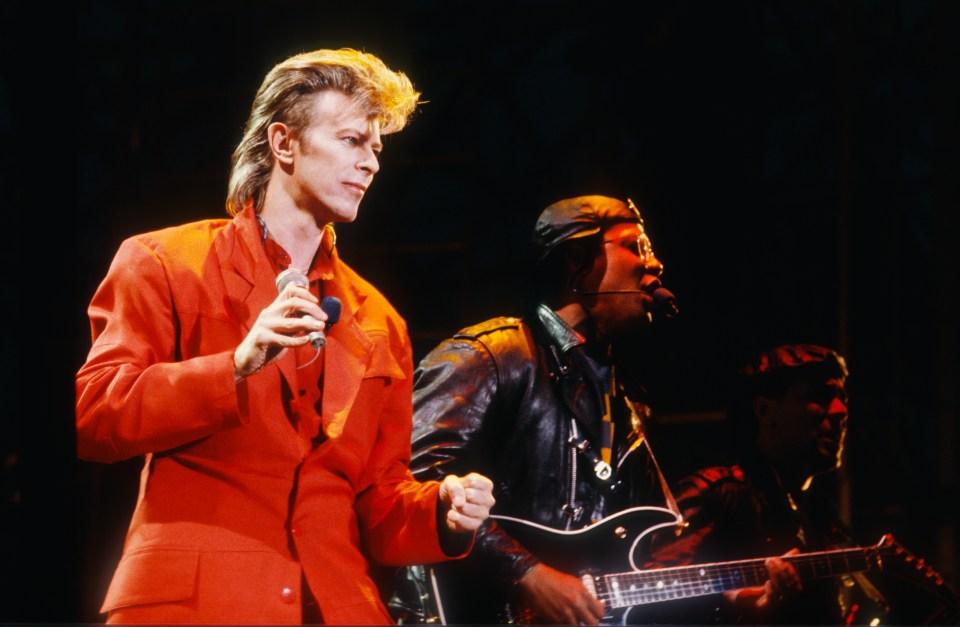 David Bowie performing on stage during the Glass Spider Tour.