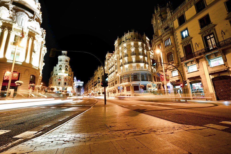 Madrid's Gran Via at night.