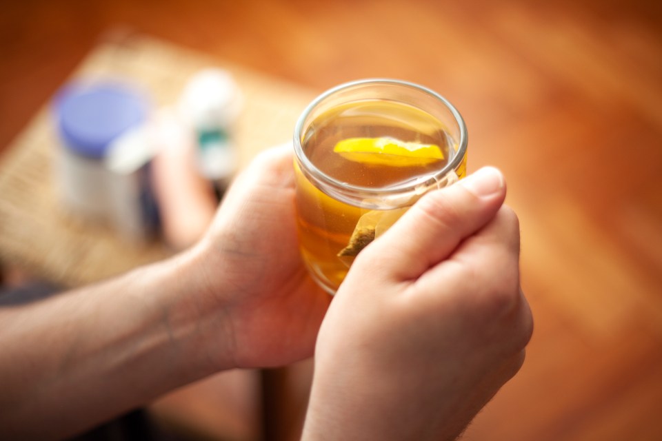 A warm drink made with honey, lemon and ginger could provide short-term relief