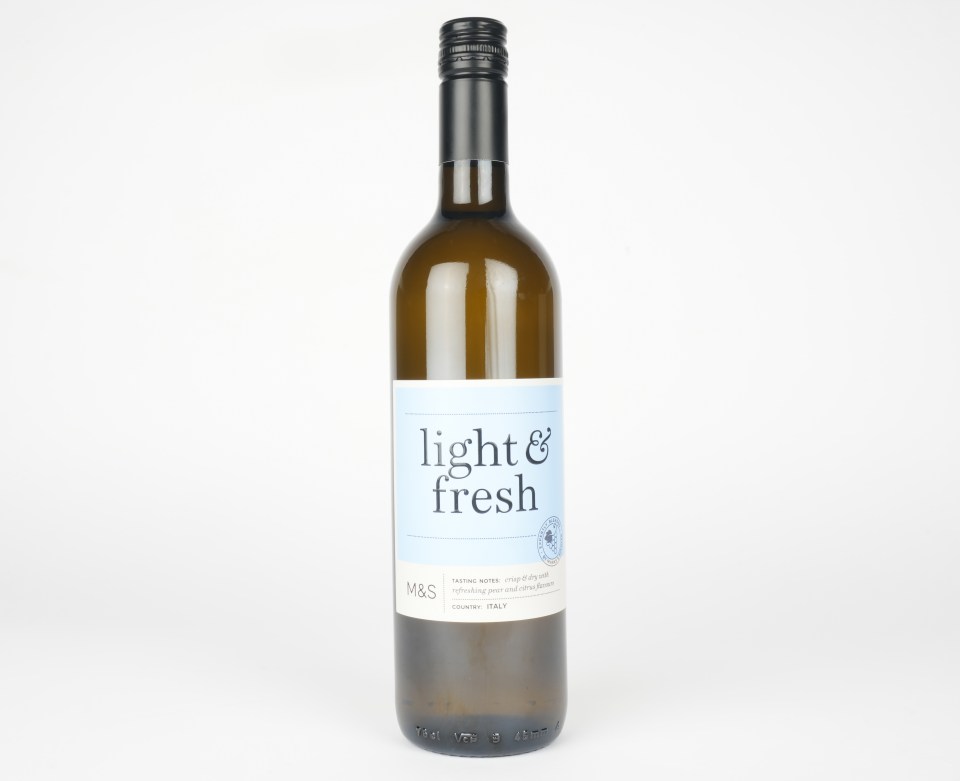 M&S Light & Fresh Italian white wine bottle.