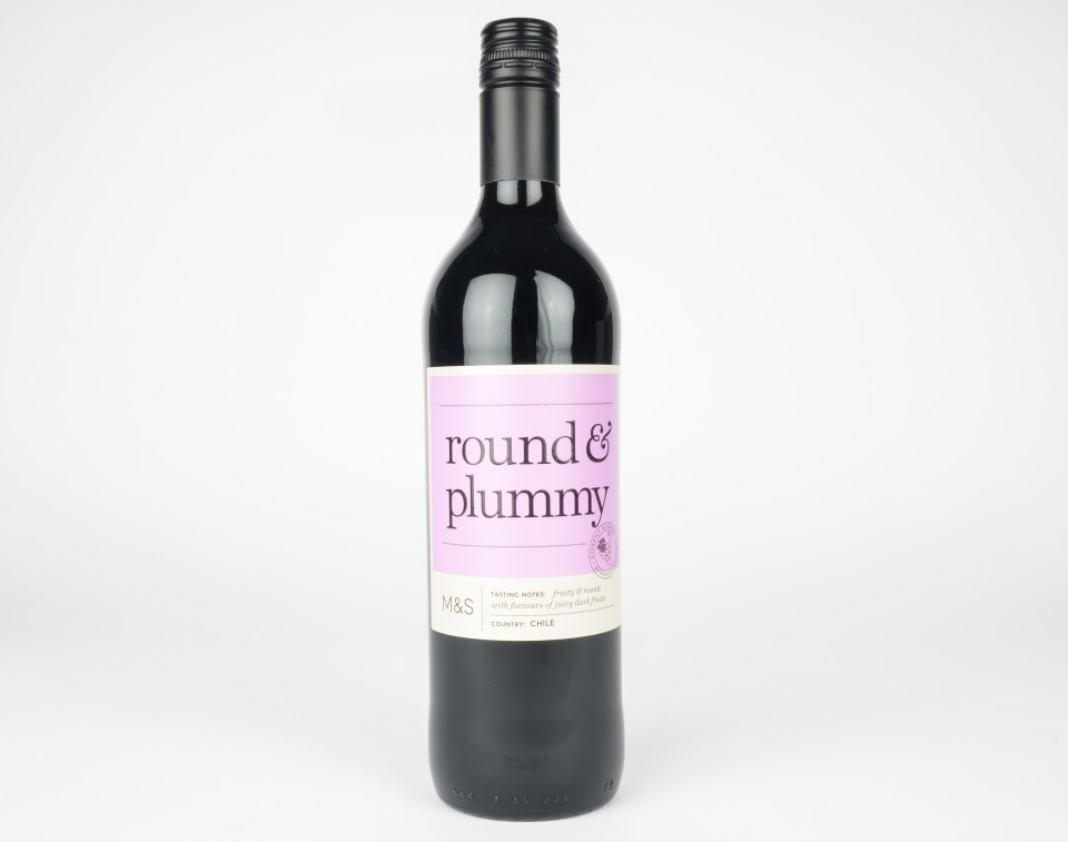 M&S Round & Plummy Chilean wine bottle.