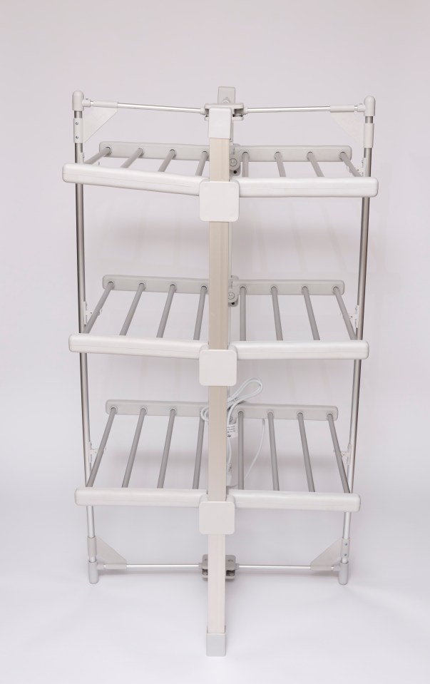 Three-tier heated clothes airer.