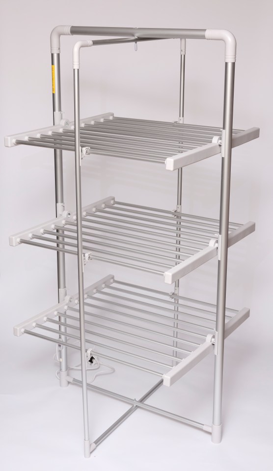 Three-tier heated clothes airer.