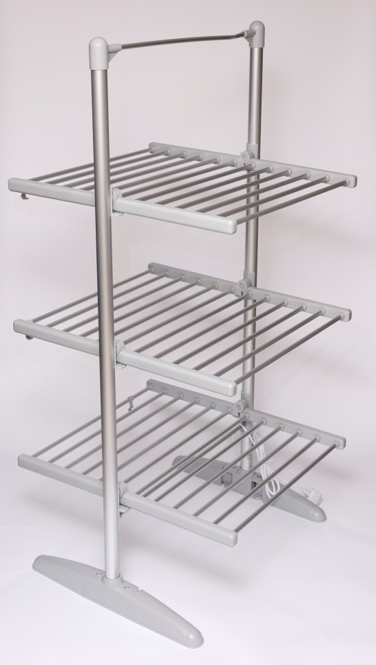 Three-tier heated clothes airer.