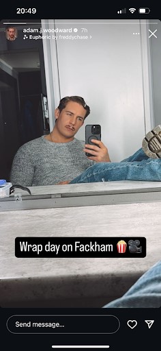 Adam Woodward's wrap day selfie from the set of Fackham.