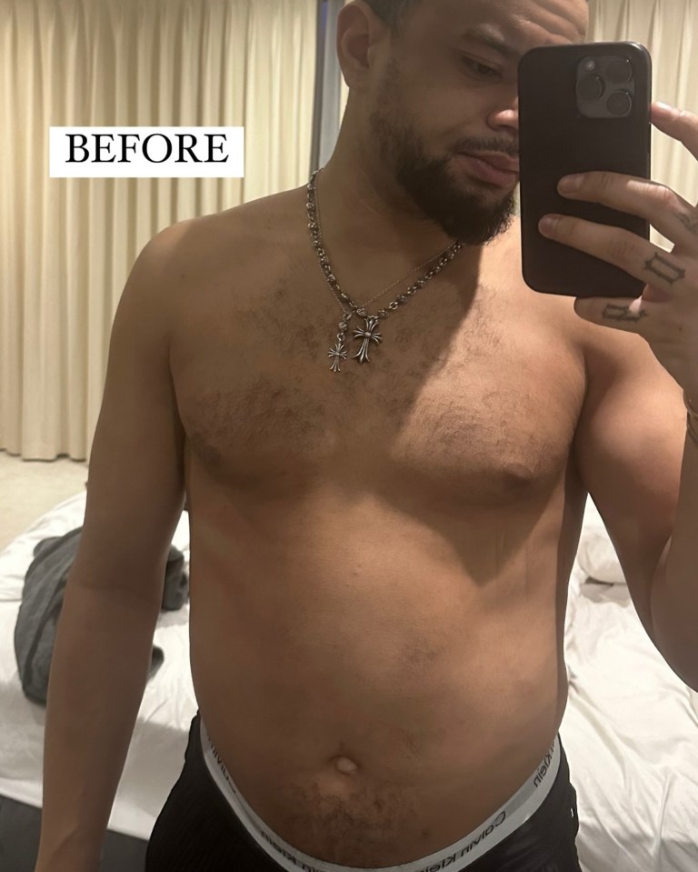 The hitmaker shared a topless snap before his body transformation