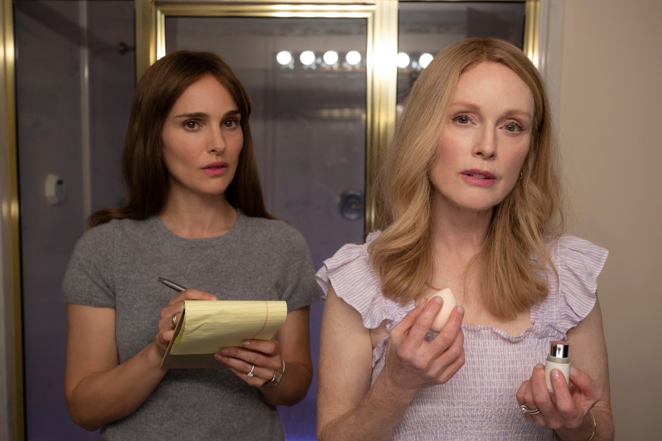 Julianne Moore and Natalie Portman in a scene from the Netflix film, "May December."