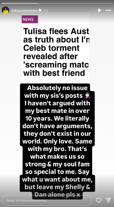 Tulisa shared a mini statement on Instagram in regards to reports that she and her friend were feuding