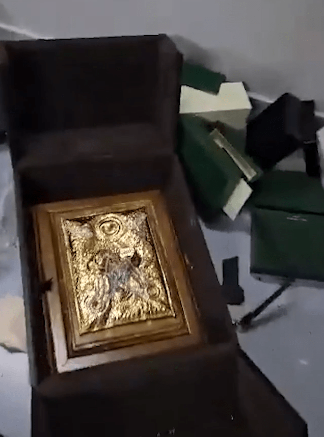 What looks like a gold encrusted box uncovered in the underground tunnels