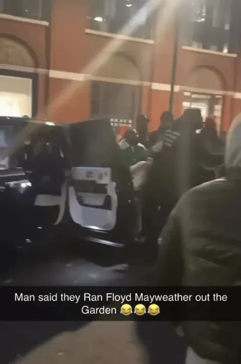 Mayweather and his security were pushed back by an angry mob