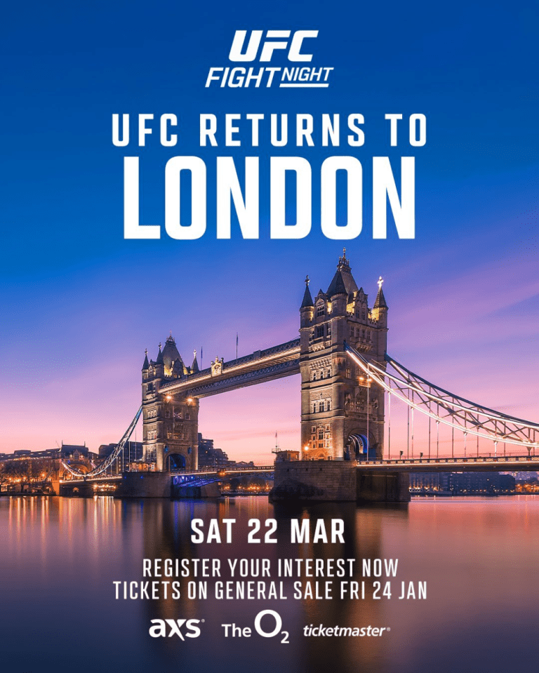 The UFC returns to London's O2 Arena on March 22