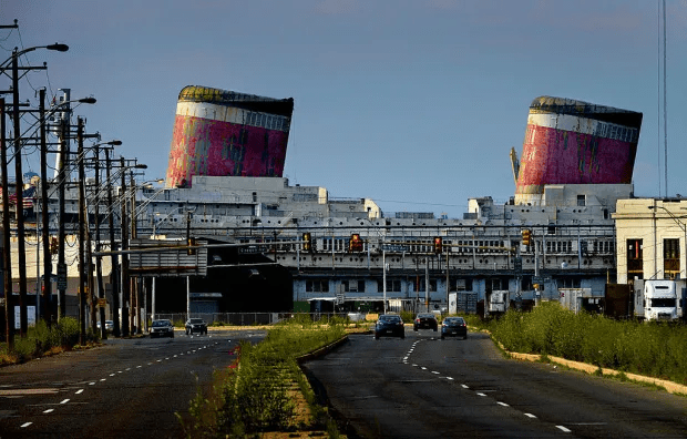 The SS United States can be seen for miles as one drives toward South Philadelphia as it rusts away