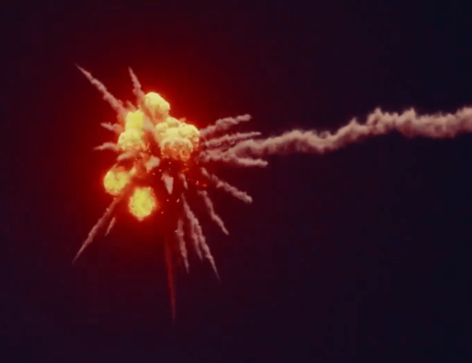 The bizarre video sees the missile hit Santa and cause a giant explosion over the Kremlin