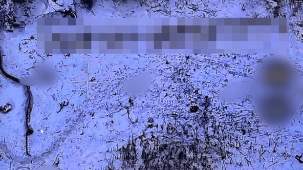 An image claiming to show a line of North Korean and Russian bodies on the frotnline