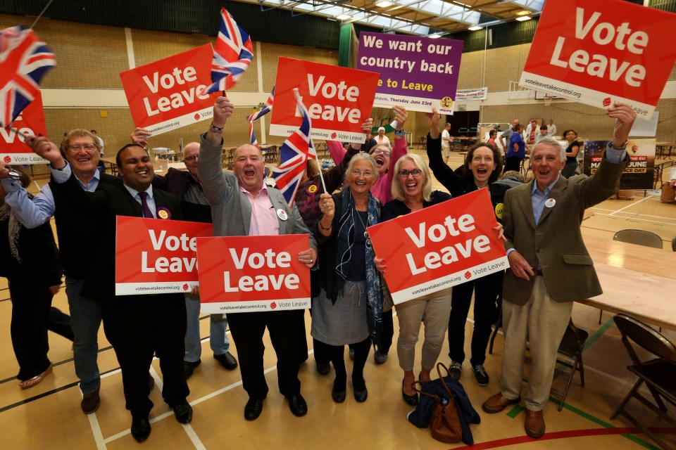 People celebrating the Leave victory in the EU referendum.