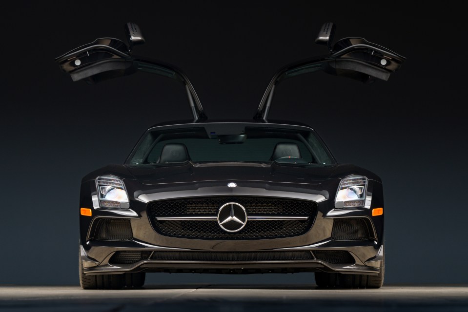 Low-mileage 2014 Mercedes-Benz SLS AMG Black Series with gull-wing doors.