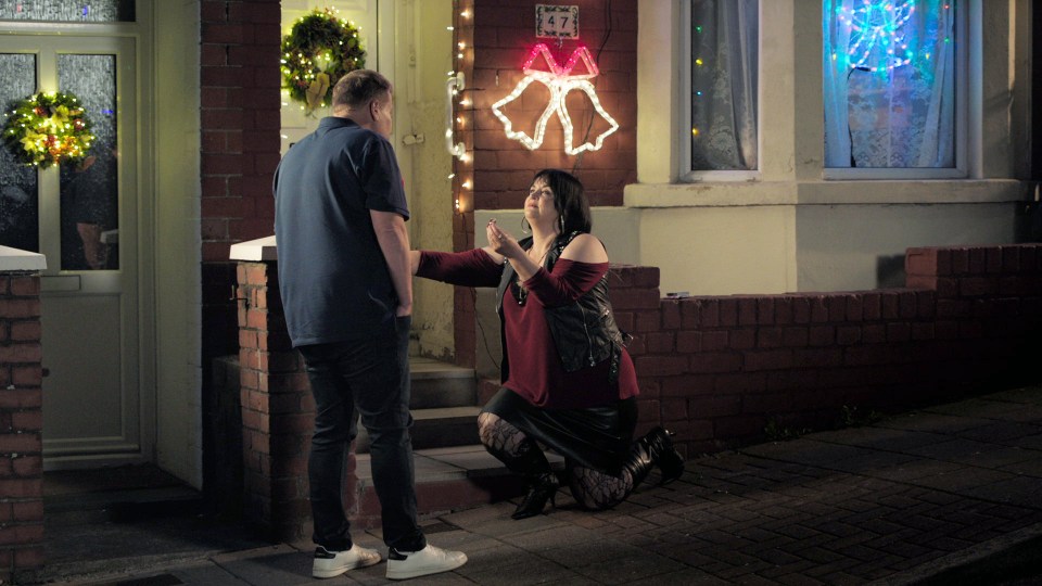 Nessa proposing to Smithy in a Gavin & Stacey Christmas special.