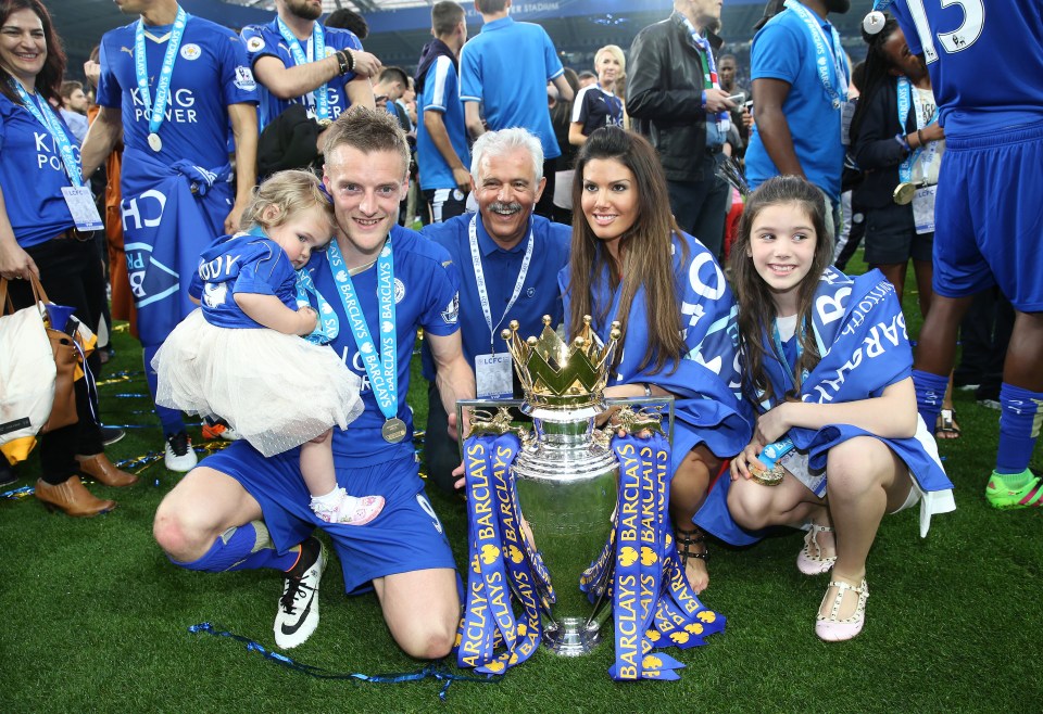 Jamie and Becky on the pitch as Leicester celebrate their Premier League triumph