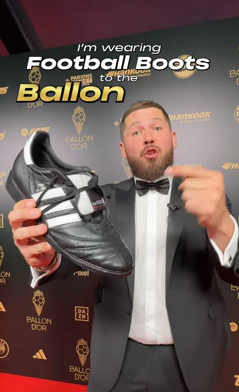 John Nellis attending the Ballon d'Or in football boots