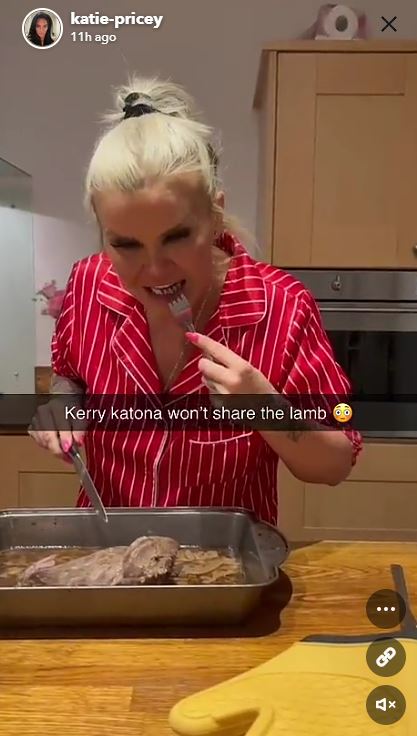 Kerry Katona eating lamb on Christmas Eve.