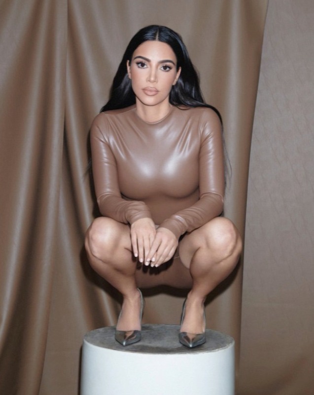 Kim Kardashian models her SKIMS nude leather bodysuit in 2022