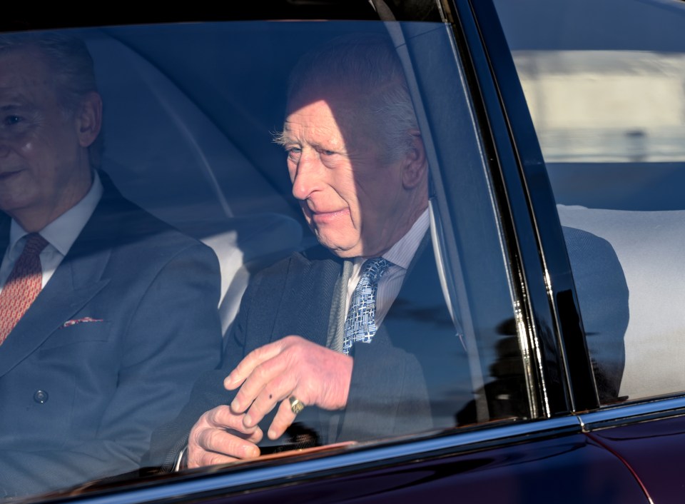 Charles arriving at his pre-Christmas lunch yesterday