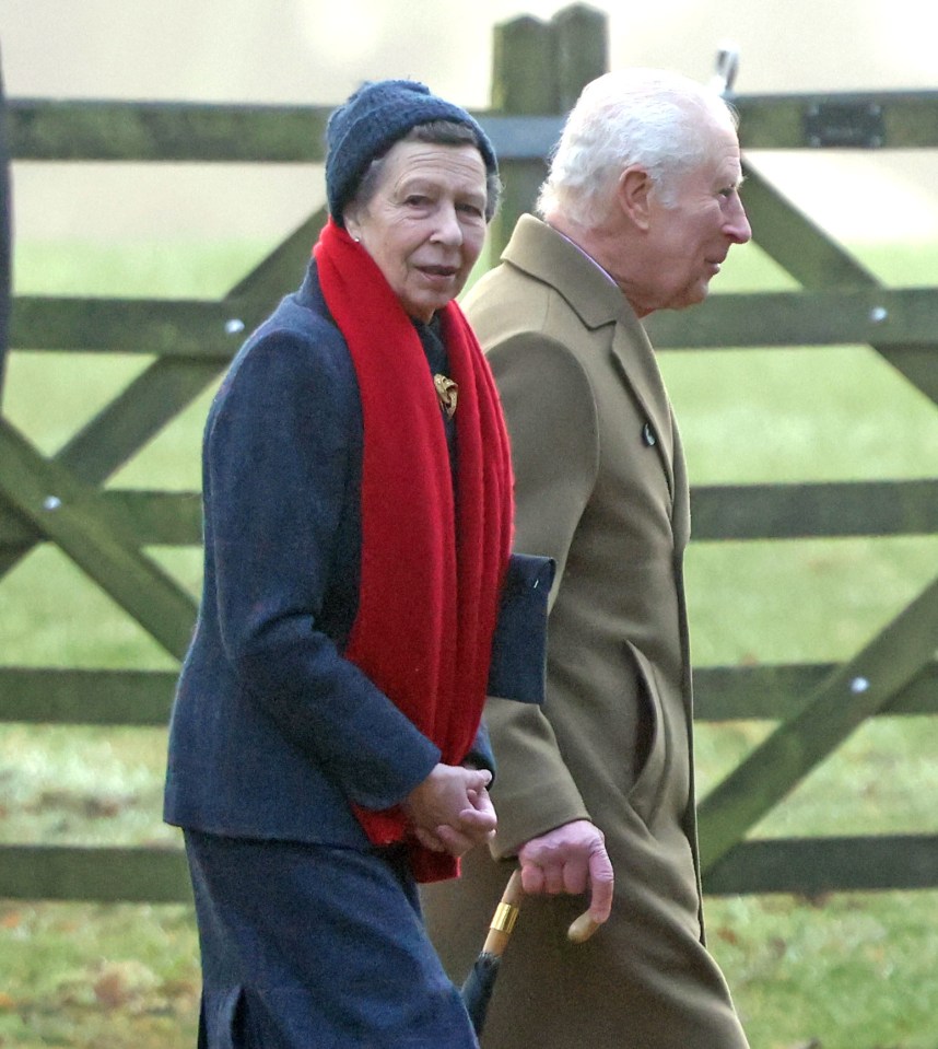 King Charles III and Princess Anne at a church service in Sandringham.