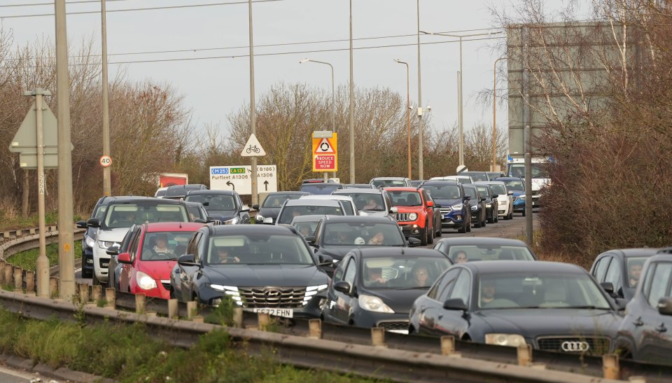 Traffic at a standstill outside Lakeside shopping centre in Essex