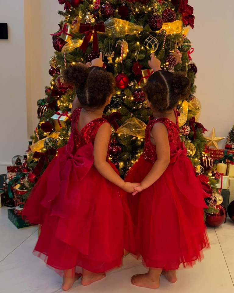 The sweet girls wore matching red sequin dresses