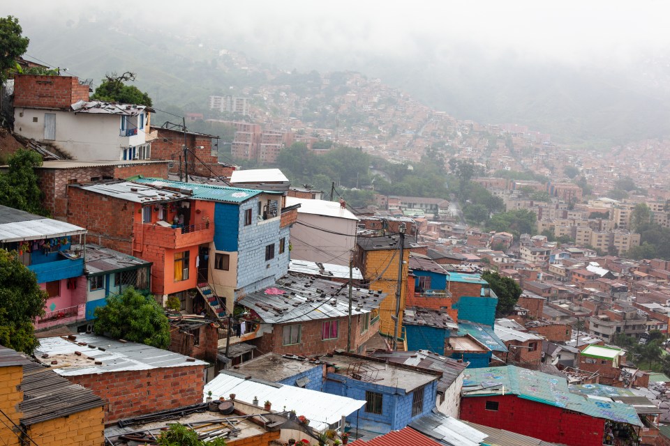 Aerial view of sprawling slums in Medellin.