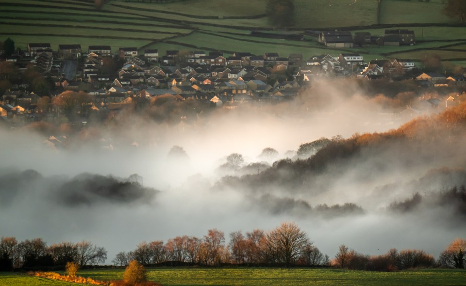 Low-lying fog over Huddersfield in West Yorkshire